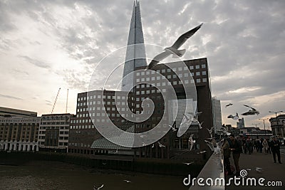 View of The Shard from the river bridge Editorial Stock Photo