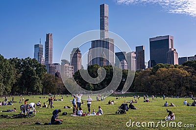 View of Sheep Meadow and downtown Manhattan Editorial Stock Photo