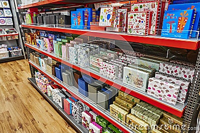 View of a shelf where you can see a colorful selection of different goods Editorial Stock Photo