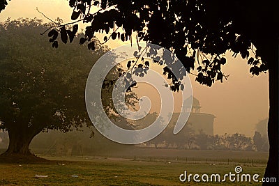 View of Sher Shah Mandal at Purana Qila on a misty morning, India Stock Photo