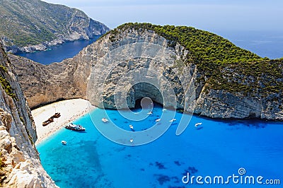 Shipwreck bay with turquoise water and pebble white beach on Zakynthos island, Greece Stock Photo