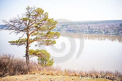 View from the shore of open-air museum Tomsk pisanitsa located north-west of Kemerovo on the right bank of the Tom River Stock Photo