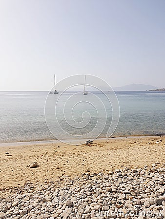 View from the shore of sailing boats Stock Photo