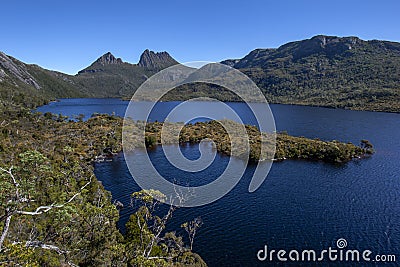 Cradle Mountain and Dove Lake in Tasmania. Stock Photo