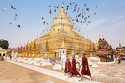 View of Shwezigon Pagoda in Bagan, Myanmar Editorial Stock Photo