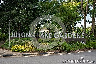 View of the sign of Jurong Lake Gardens, Singapore. Editorial Stock Photo