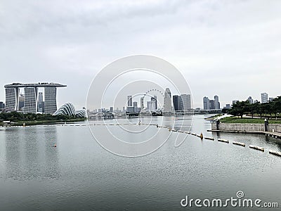 View of Singapore landmarks from Gardens by the Bay, Bay East Stock Photo