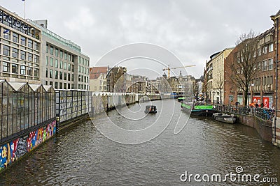 View of Singel canal and The flower market in Amsterdam, Editorial Stock Photo