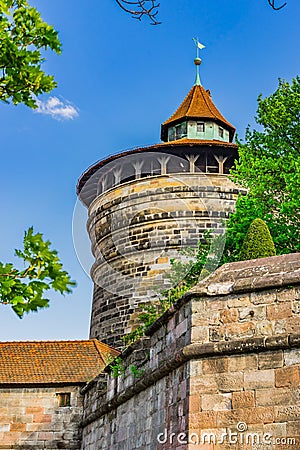Nuremberg Germany, fortification watchtower of Castel Kaiserburg Stock Photo
