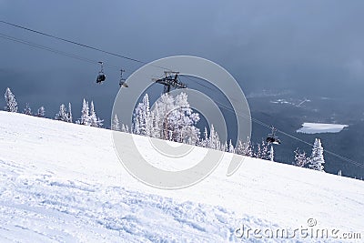 View of the ski lift in the Siberian Mountain. Nature Stock Photo