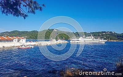 View on Skiathos from water side Stock Photo
