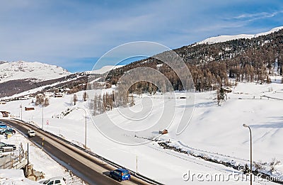 View of skiing resort in Alps. Livigno Editorial Stock Photo