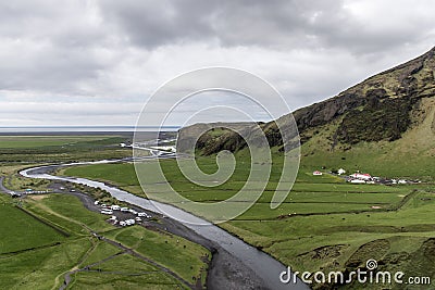 View from Skogafoss beautiful green Iceland Stock Photo