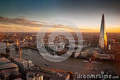 London, UK. 03-11-2018. View at south London with Tower Bridge and Shard from Sky Garden Terraces. Editorial Stock Photo