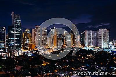 View of the skyline of Makati at night, in Metro Manila, The Phi Stock Photo