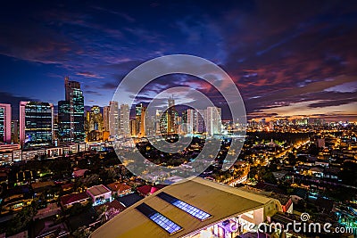 View of the skyline of Makati at night, in Metro Manila, The Phi Stock Photo