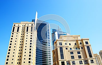 The view on skyscrapers in JBR Stock Photo