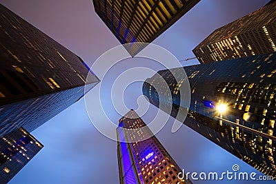 View of Skyscrapers Low Angle in Houston Stock Photo