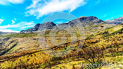 View of the Slanghoekberge Mountain Range along which the Bainskloof Pass runs between the towns Ceres and Wellington Stock Photo