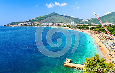 View of the Slovenska beach and the bay of Budva. Montenegro Stock Photo