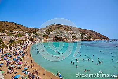 View of a small beautiful sandy beach with clear turquoise water Editorial Stock Photo