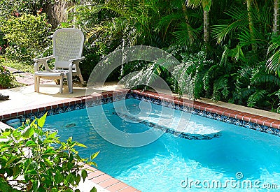 View of a small pool in a tropical setting. Stock Photo