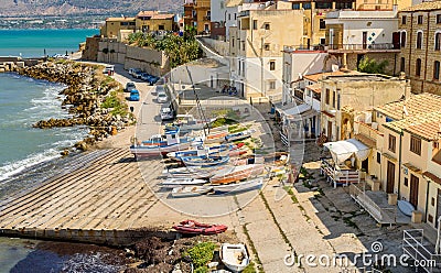 View of Small port of seaside resort Trappeto, province of Palermo, Sicily Stock Photo