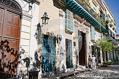 Havana, Street life and view to colonial buildings, Cuba Editorial Stock Photo