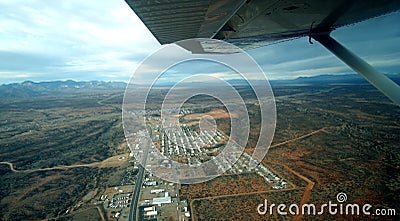 A View of a Small Town from an Airplane Stock Photo