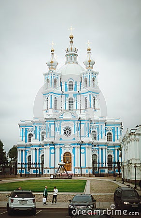 View on Smolnyi cathedral Smolny Convent St. Petersburg. Vertical photo Editorial Stock Photo