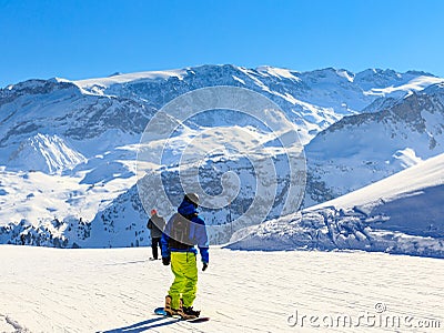 View of snow covered Courchevel slope in French Alps. Ski Resort Editorial Stock Photo