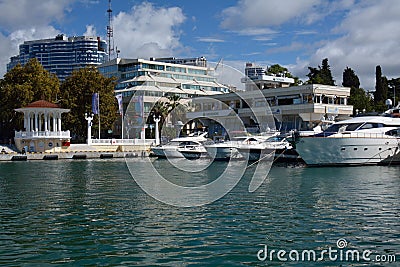 View of the Sochi city port in Russia, with the nearby ships Editorial Stock Photo