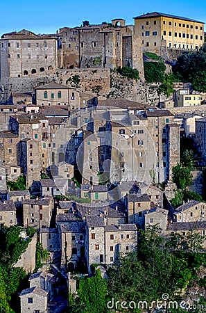 View of Sorano old italian village in Tuscany Stock Photo