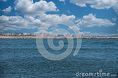 view of Sottomarina from the beach of Isolaverde, near Venice, Italy..Panoramic view of Sottomarina, Chioggia, from the beach of Stock Photo