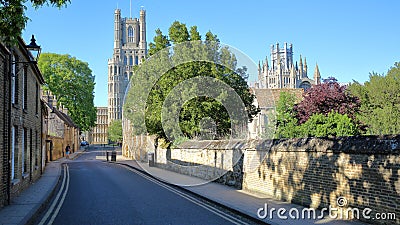 View of the South part of the Cathedral from The Gallery Street in Ely, Cambridgeshire, Norfolk, UK Stock Photo