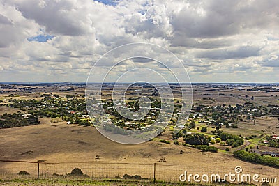 The view of southern Grampians plain from the summit of Mount Rouse in Penshurst, Victoria, Australia. Stock Photo