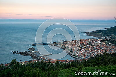 View of the southwestern coast of Galicia and the town of A Guarda on the Minho River Estuary Stock Photo