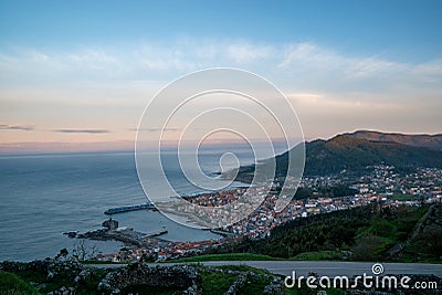 View of the southwestern coast of Galicia and the town of A Guarda on the Minho River Estuary Stock Photo