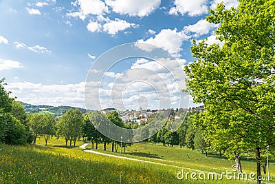 View from the spa garden to Grafenau in the Bavarian Forest Stock Photo