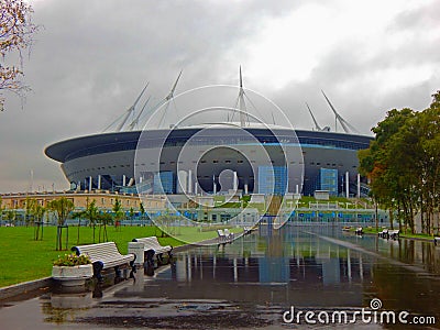 A view of a spaceship-like football stadium in Saint Petersburg, Russia Stock Photo