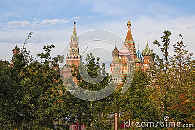 View of the Spasskaya Tower of the Kremlin from Zaryadye Park Stock Photo