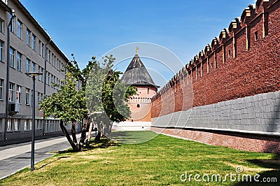 View of the Spasskaya Tower of the Tula Kremlin. Stock Photo