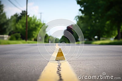 view of a speed bump on a quiet road Stock Photo