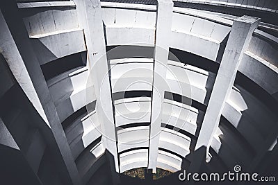 A view of spiral parking lot, abstract view from top. Stock Photo