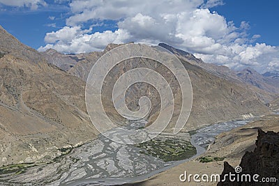 View of Spiti River and valley around from Dhankar,Spiti Valley,Himachal Pradesh,India Stock Photo