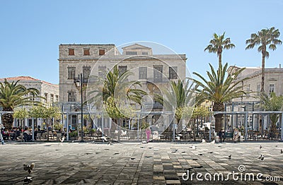 View of square in Hermoupolis town, Syros island,Greece Editorial Stock Photo