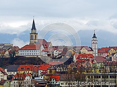 View of The City of Kranj, Slovenia in Winter Stock Photo