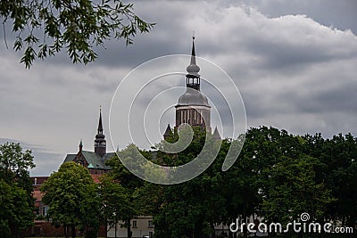 The view of the St. Marys Church in the Hanseatic city of Stralsund Stock Photo