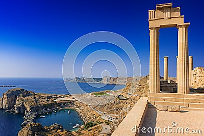 View of St. PaulÂ´s bay and ancient temple of goddess Athena on Stock Photo