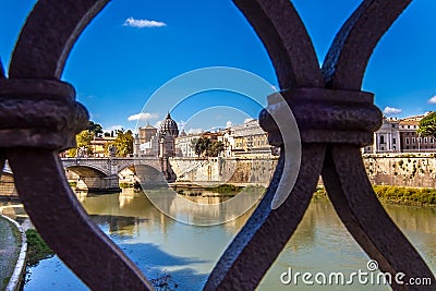 View of St. Peter`s Basilica from the Angel Bridge in Rome Italy Stock Photo